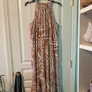 Nine West Brown and White Zebra Print High Low Dress